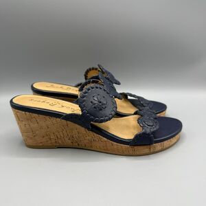 Jack Rogers Leather Wedge Shoes Navy Women's Size 7 M